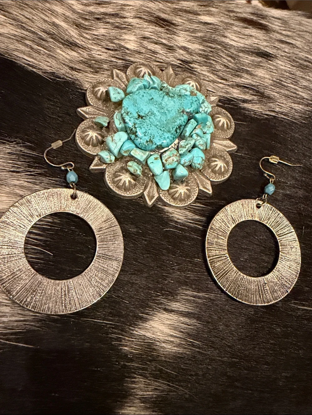 Turquoise-Accent Metal Hoop Earrings